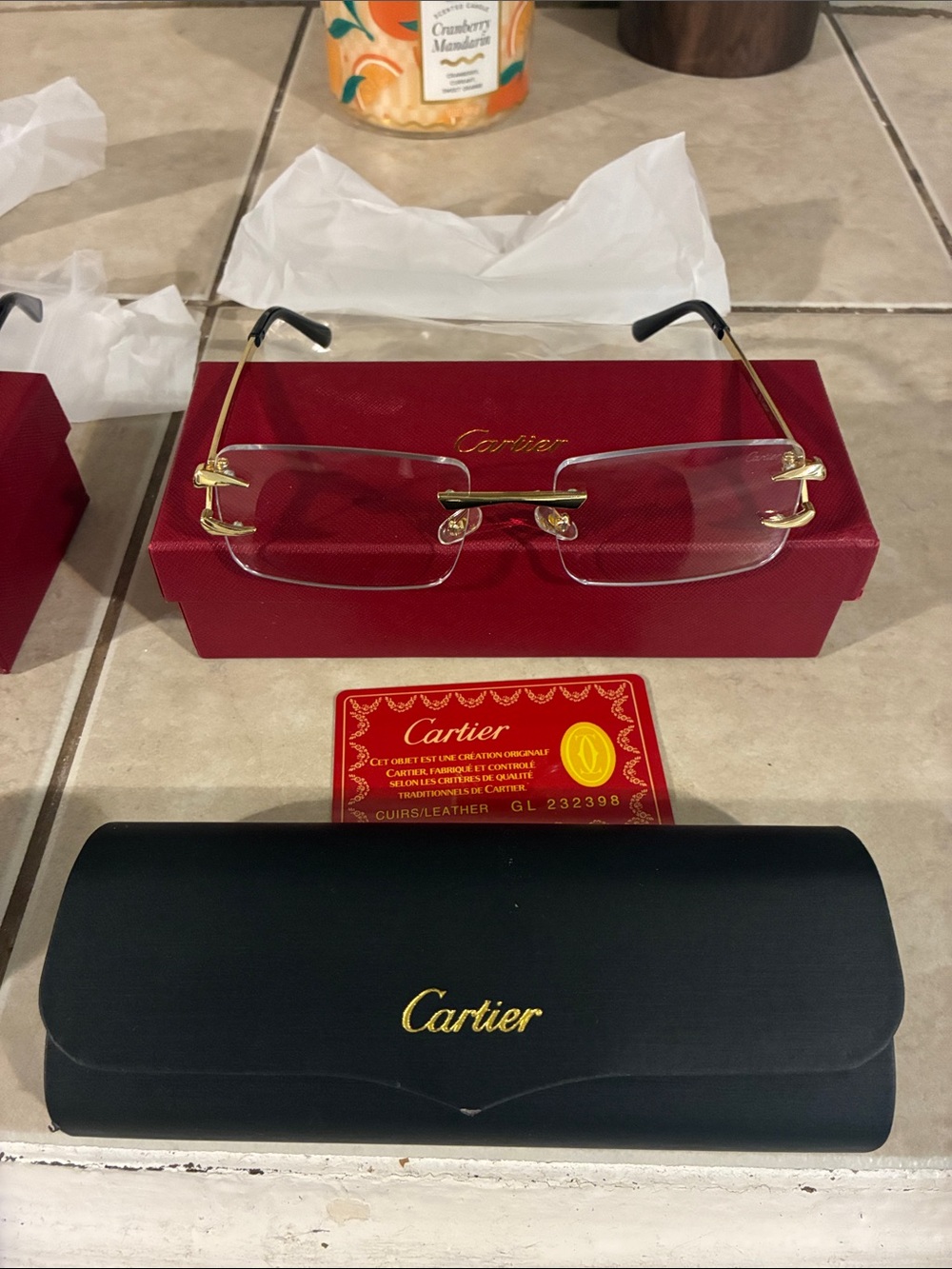 Cartier Rimless Glasses Gold with Clear Lenses